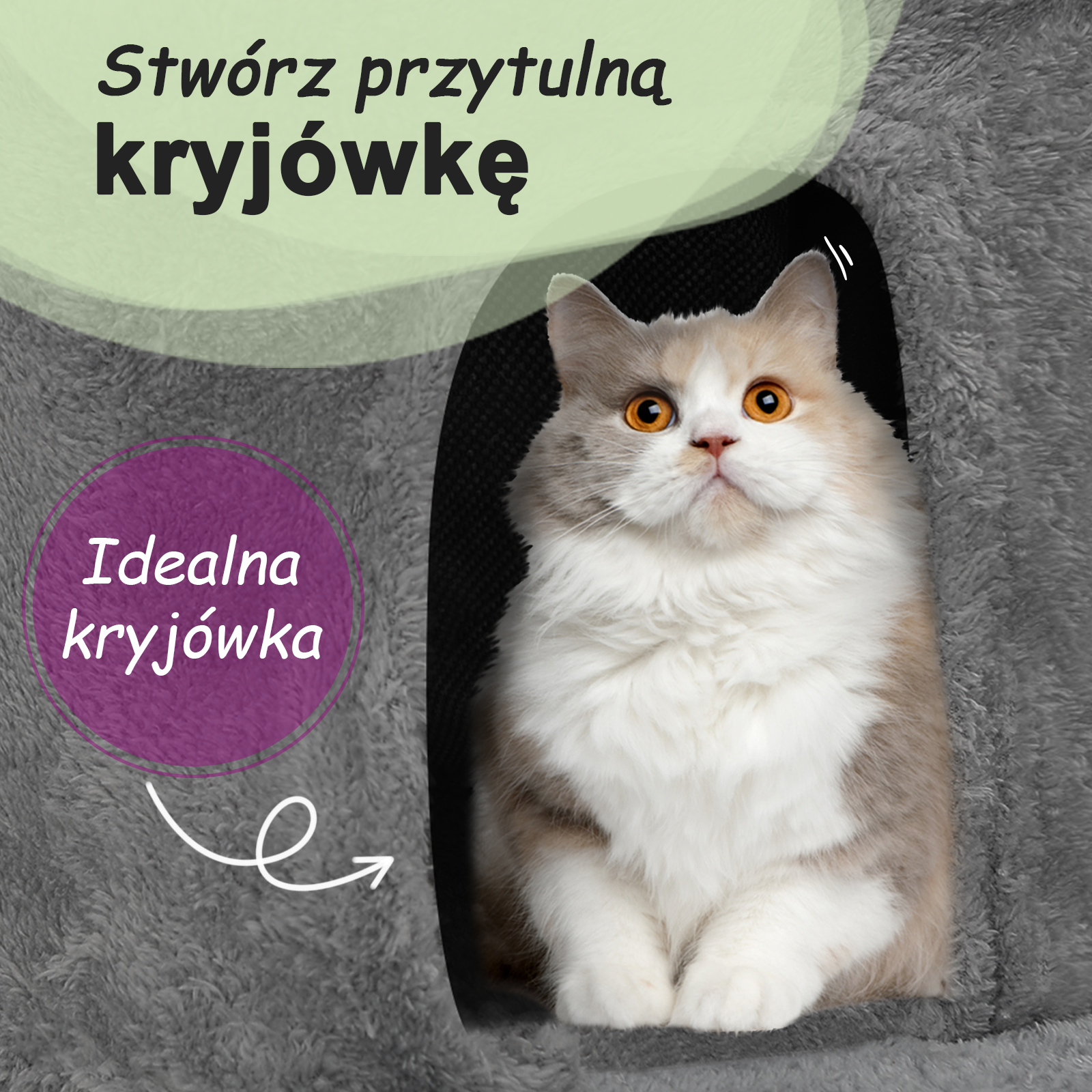 Drapak dla kota ze słupkami sizalowymi i domkiem, jasnoszary, 70 cm - obrazek 8