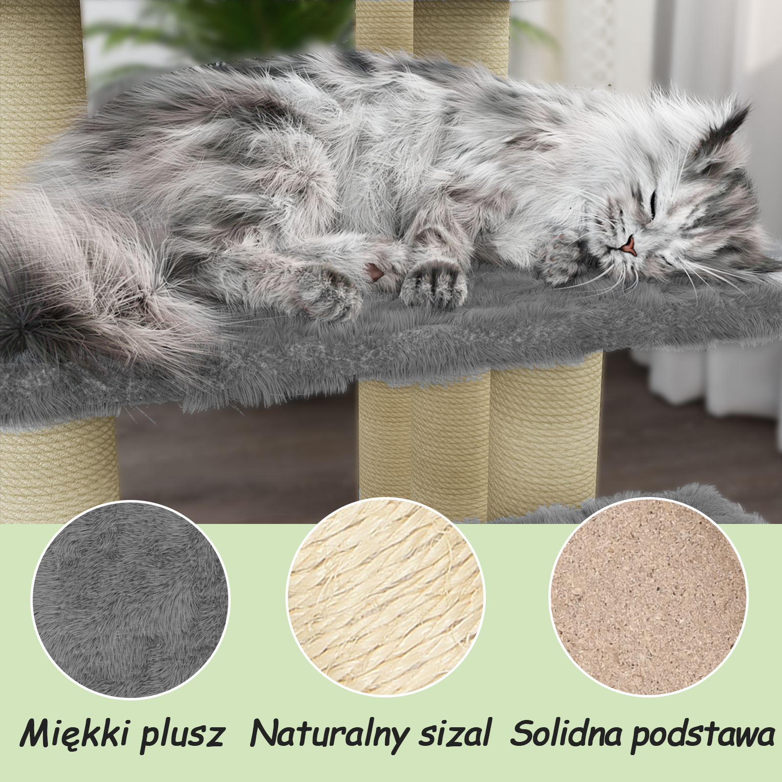 Drapak dla kota ze słupkami sizalowymi i domkiem, jasnoszary, 70 cm - obrazek 9