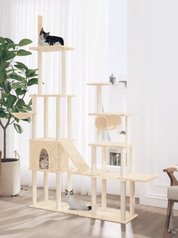 Drapak dla kota z sizalowymi słupkami, kremowy, 279 cm