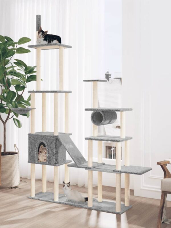 Drapak dla kota z sizalowymi słupkami, jasnoszary, 279 cm