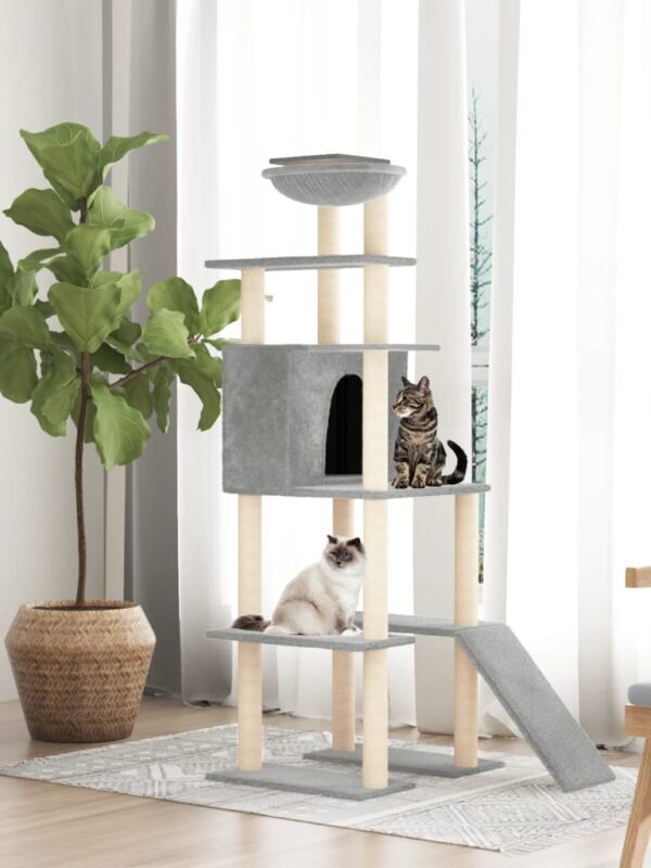 Drapak dla kota z sizalowymi słupkami, jasnoszary, 166 cm