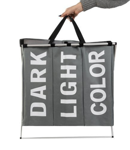 Kosz na pranie - 3 komorowy na stelażu składany - obrazek 4