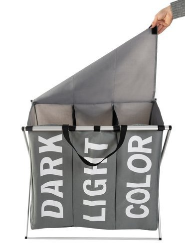 Kosz na pranie - 3 komorowy na stelażu składany - obrazek 5