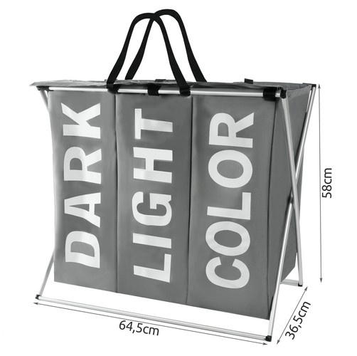 Kosz na pranie - 3 komorowy na stelażu składany - obrazek 3