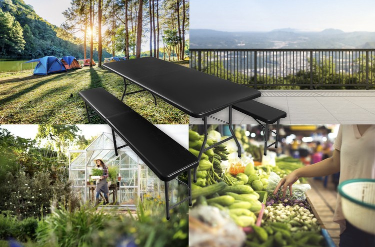 Stół ogrodowy składany 180cm + 2 ławki- czarny - obrazek 14