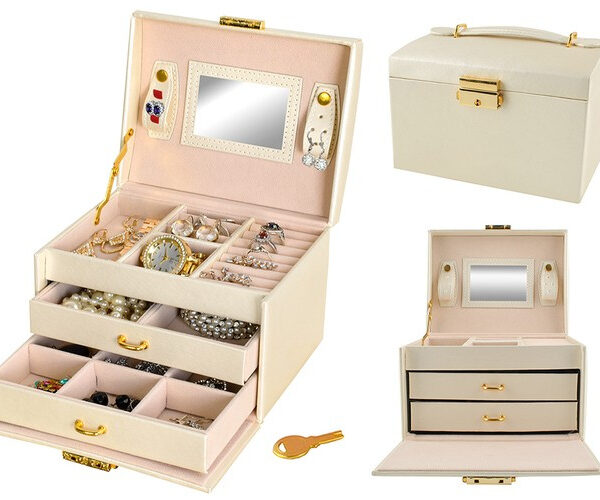 Szkatułka/ kuferek na biżuterię - beżowy