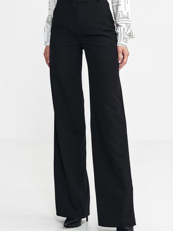 Spodnie bootcut, z krytym guzikiem SD101 Black - Nife