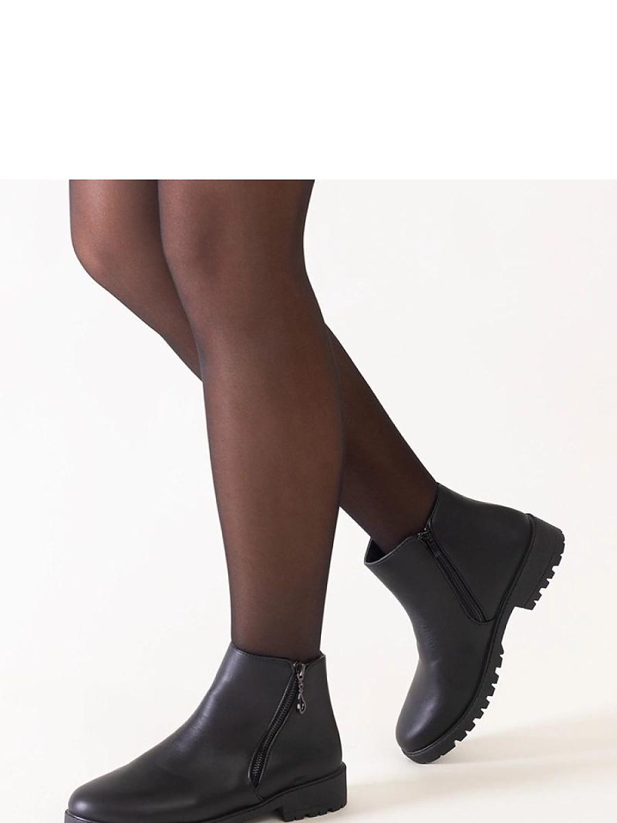 Czarne botki z metalowymi wstawkami eko-skóra Branda - Solea - obrazek 3