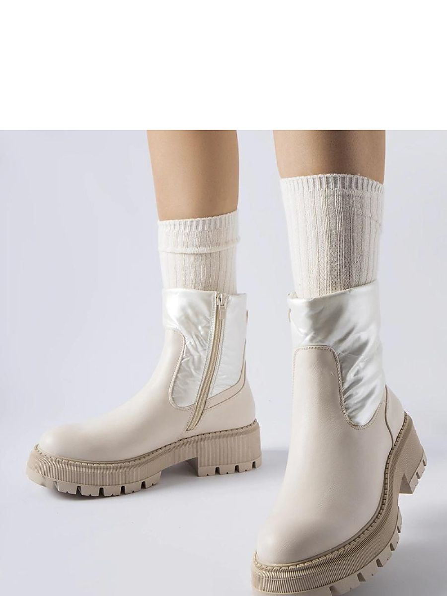 Beżowe botki z ozdobną cholewką Garrett - Solea