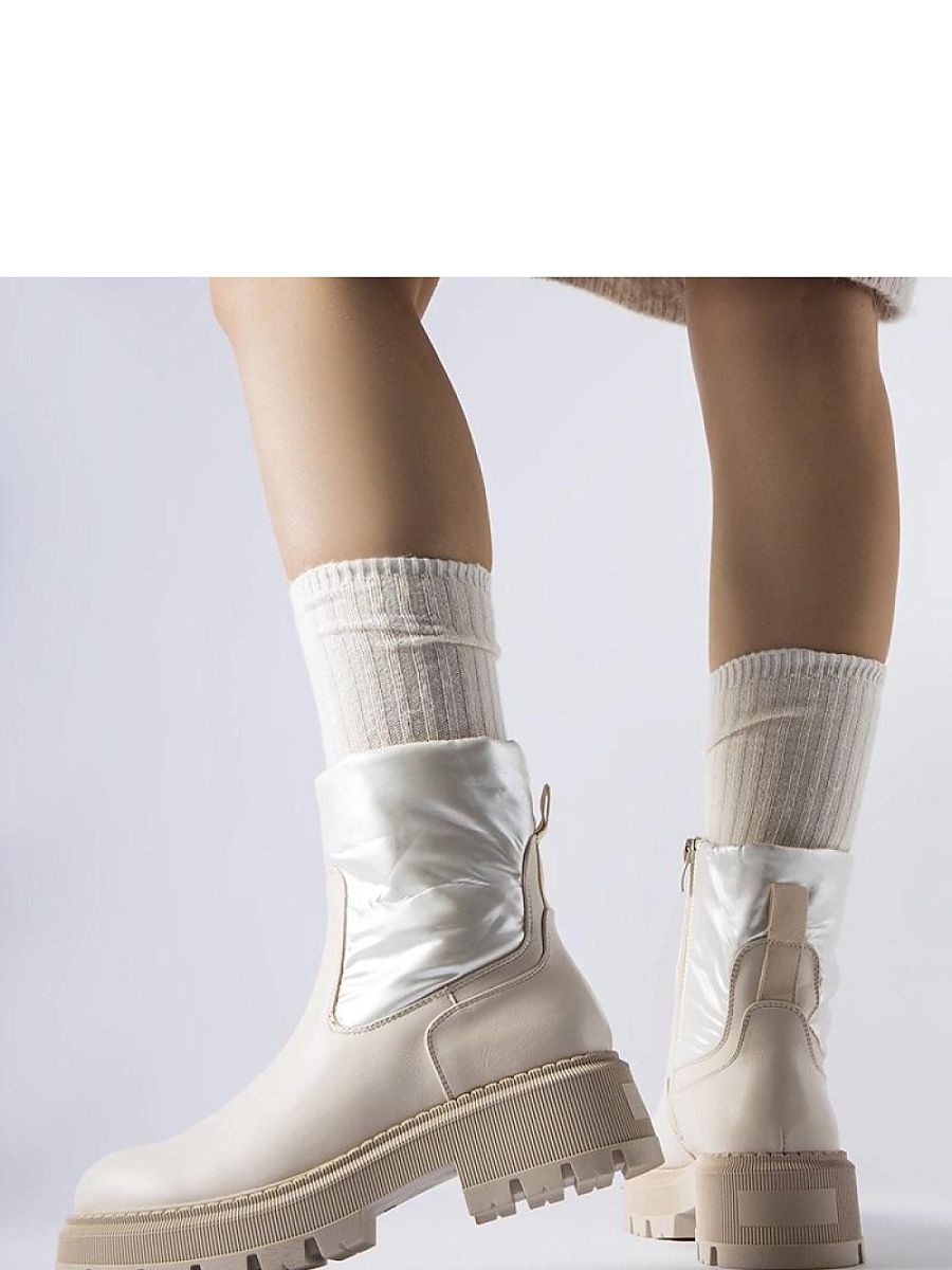 Beżowe botki z ozdobną cholewką Garrett - Solea - obrazek 3