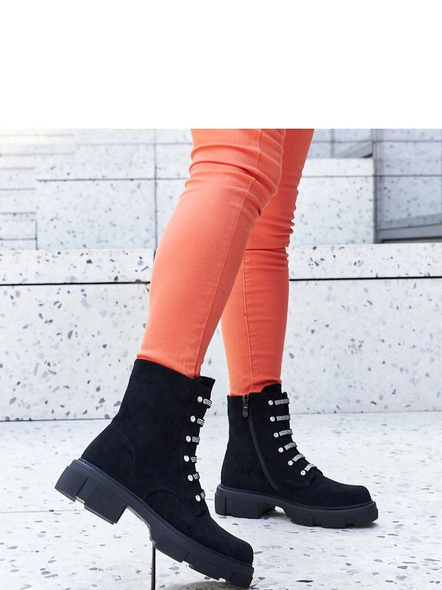 Czarne botki z cyrkoniami ocieplane eko-zamsz Sfaranda - Solea