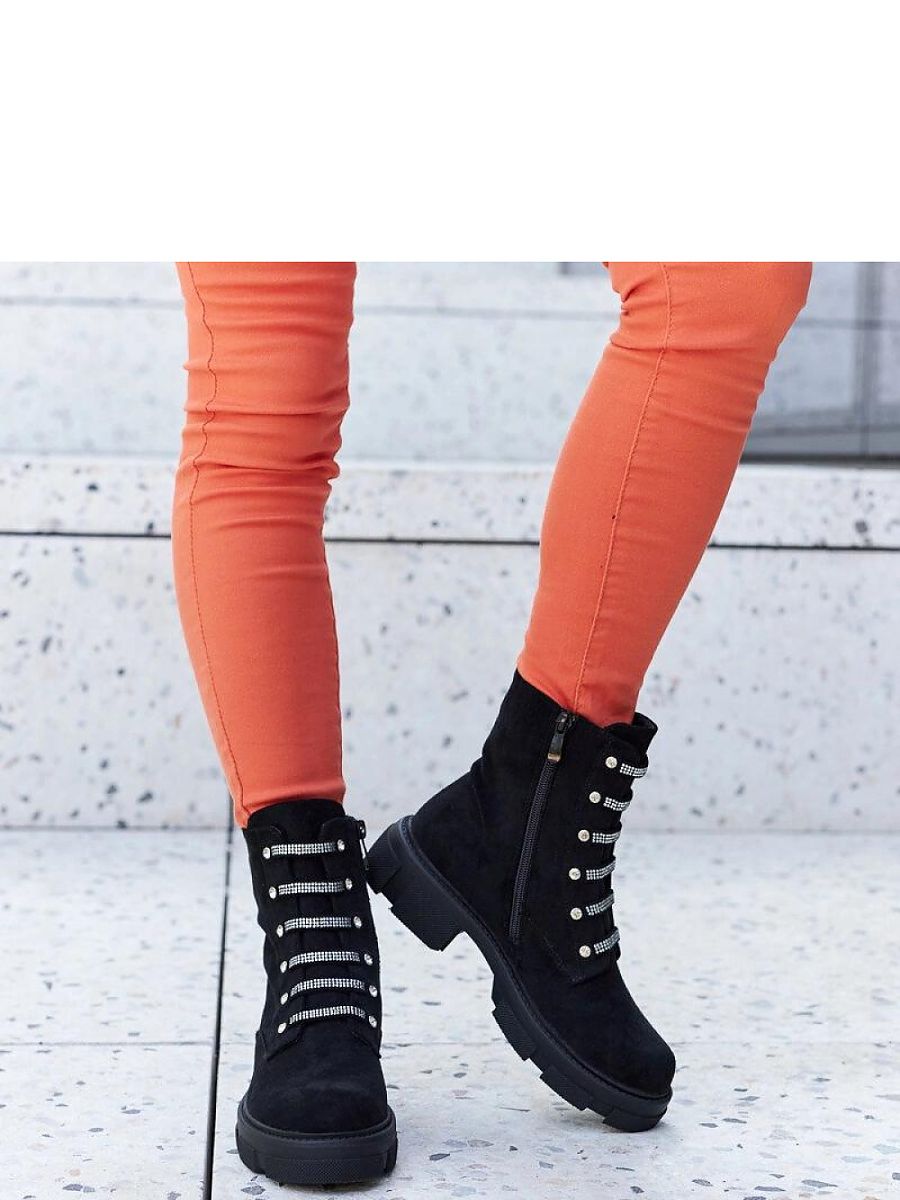 Czarne botki z cyrkoniami ocieplane eko-zamsz Sfaranda - Solea - obrazek 2