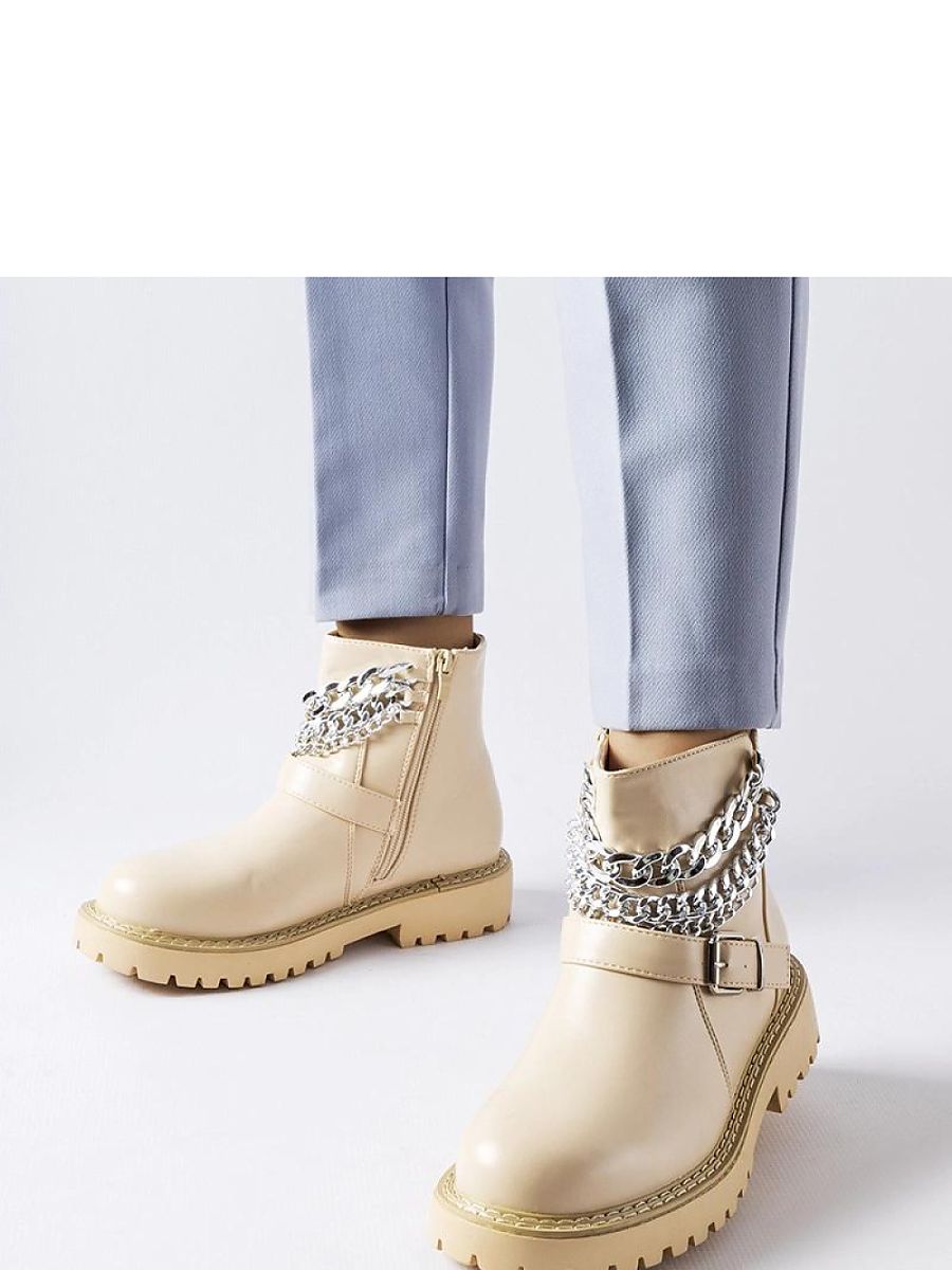 Beżowe botki z ozdobnymi łańcuchami Mezzavia - Solea