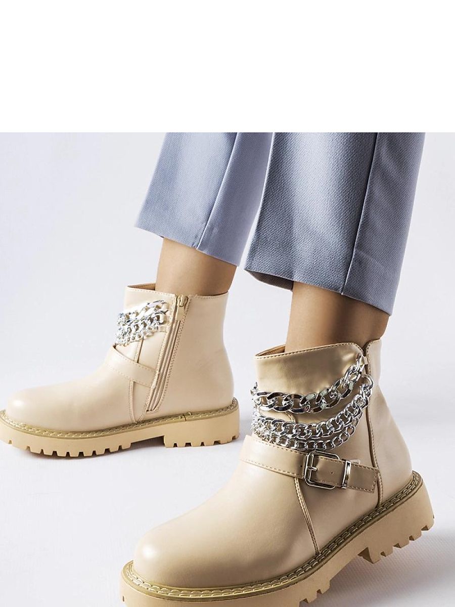 Beżowe botki z ozdobnymi łańcuchami Mezzavia - Solea - obrazek 2