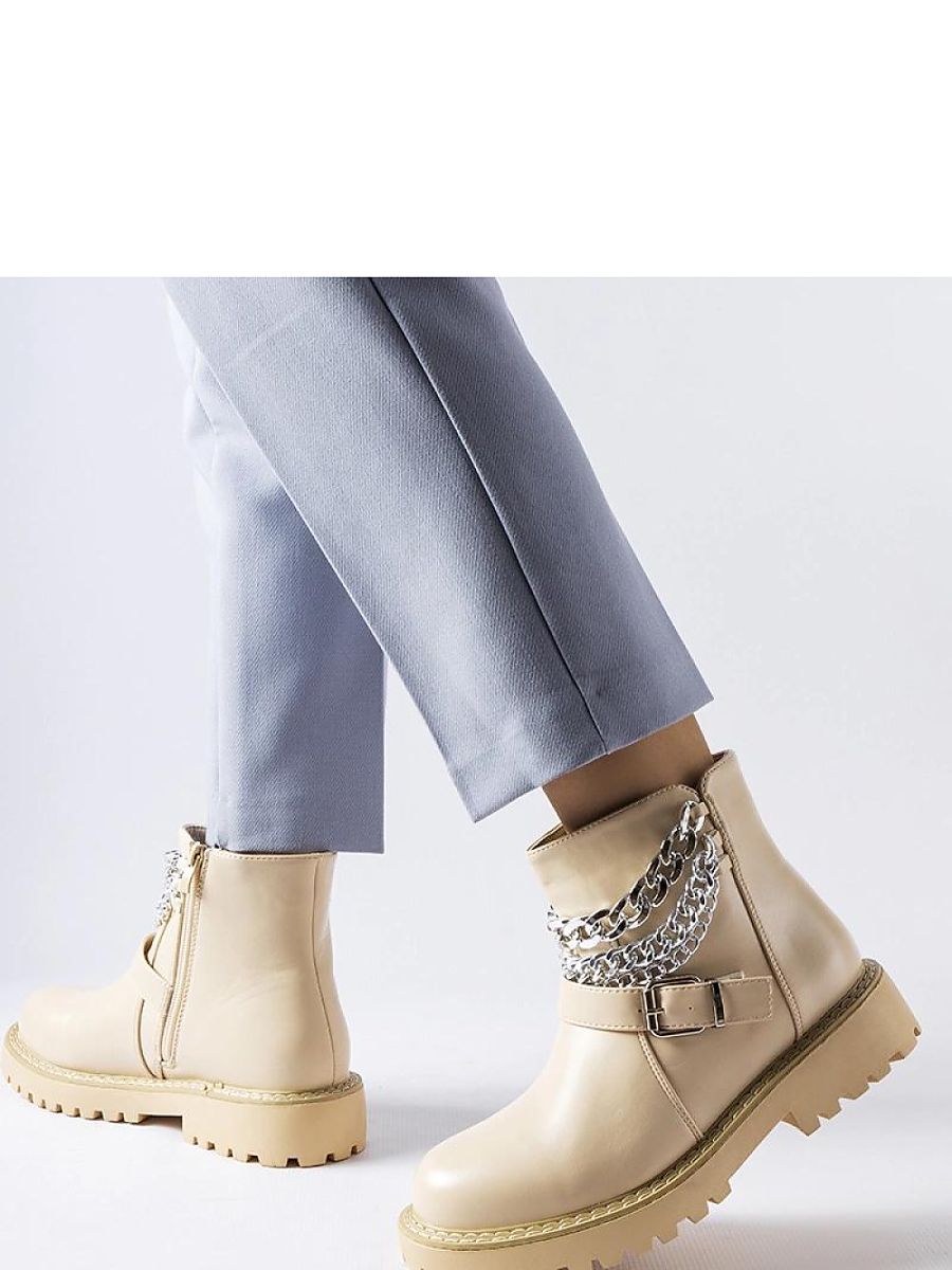 Beżowe botki z ozdobnymi łańcuchami Mezzavia - Solea - obrazek 3