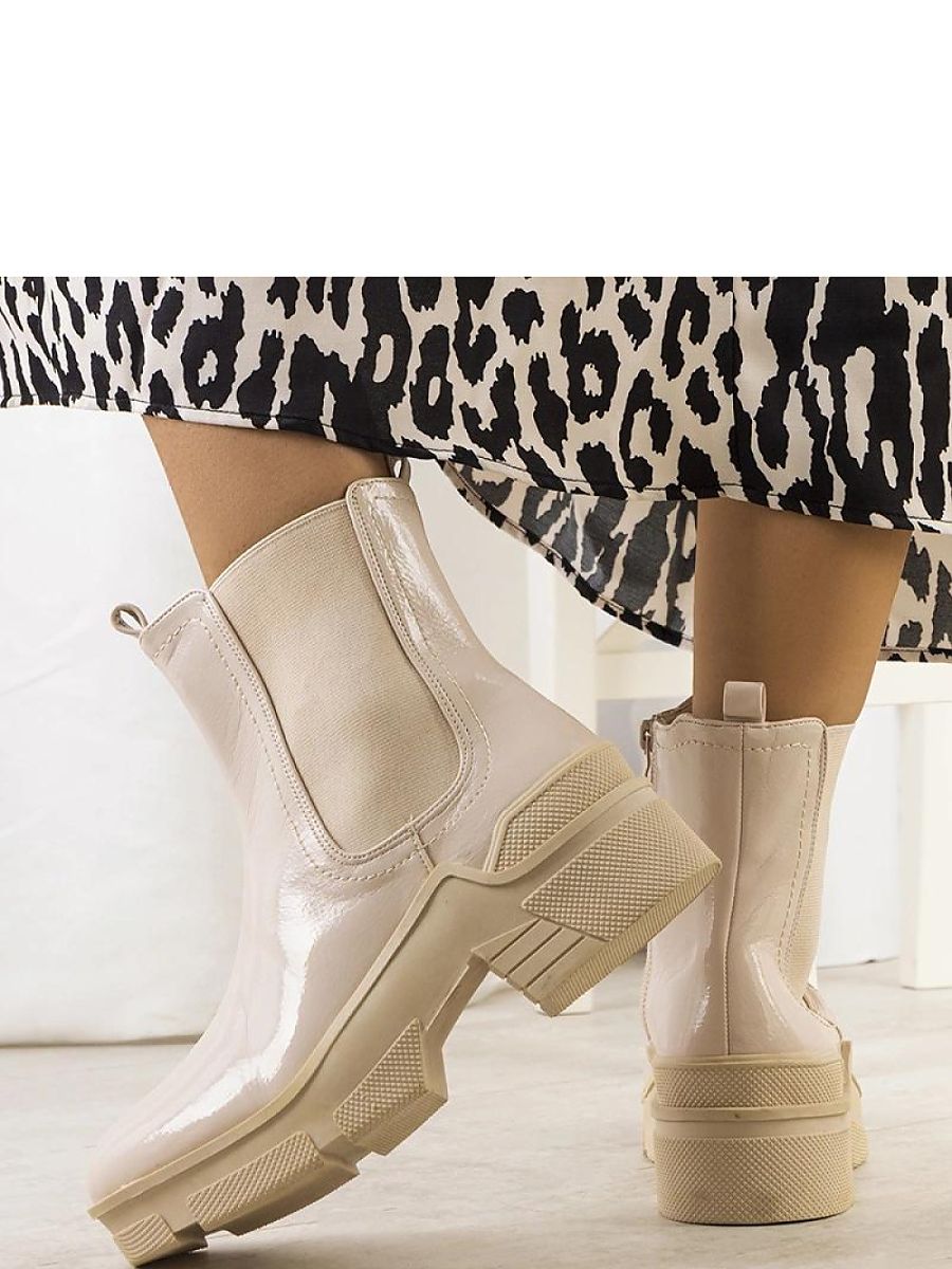 Beżowe lakierowane botki Asma - Solea - obrazek 2