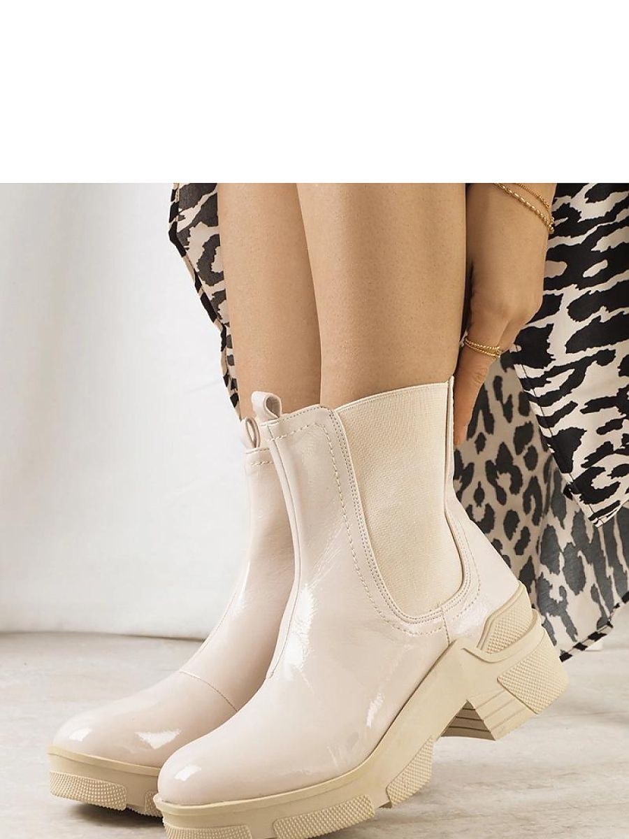 Beżowe lakierowane botki Asma - Solea - obrazek 3