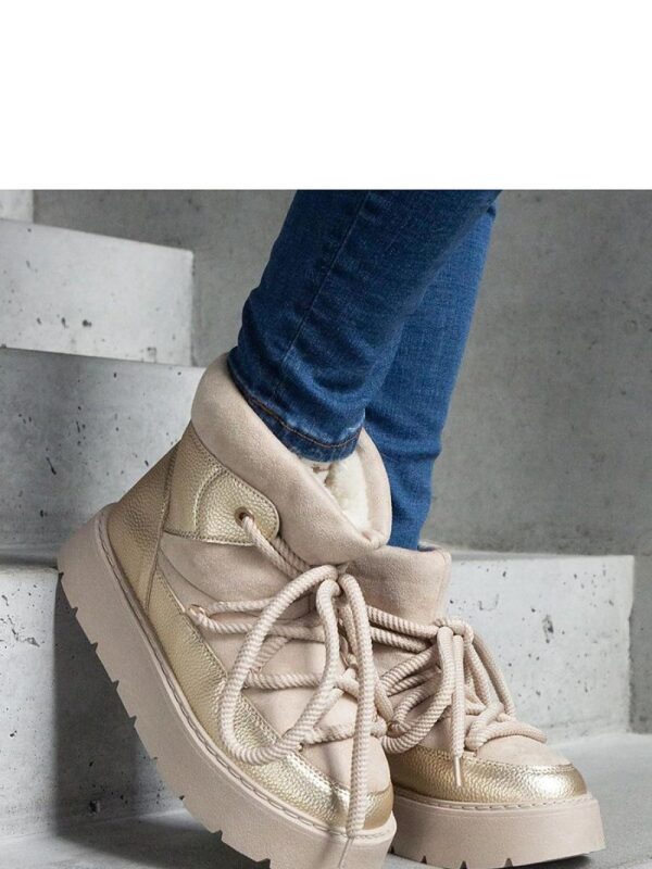 Beżowe śniegowce na platformie ocieplane futerkiem Sapphi - Solea