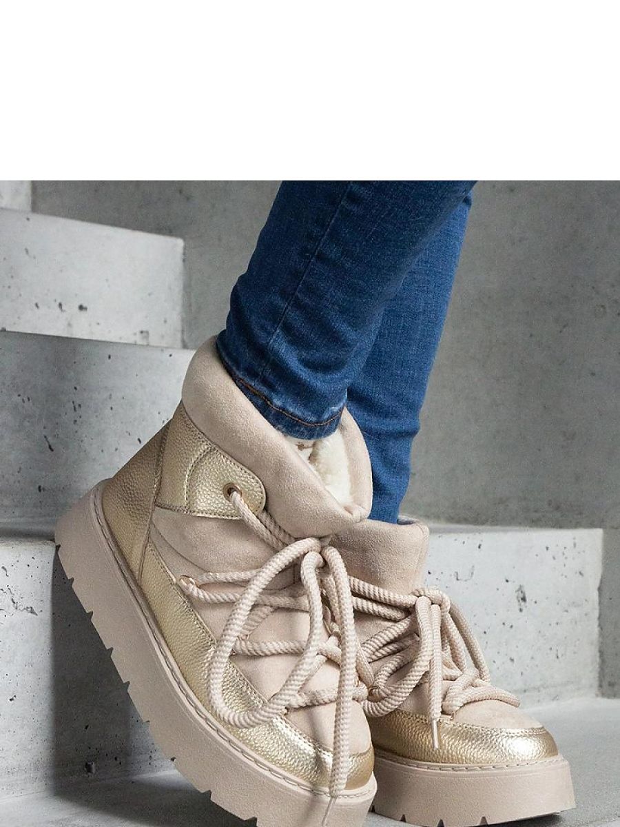 Beżowe śniegowce na platformie ocieplane futerkiem Sapphi - Solea