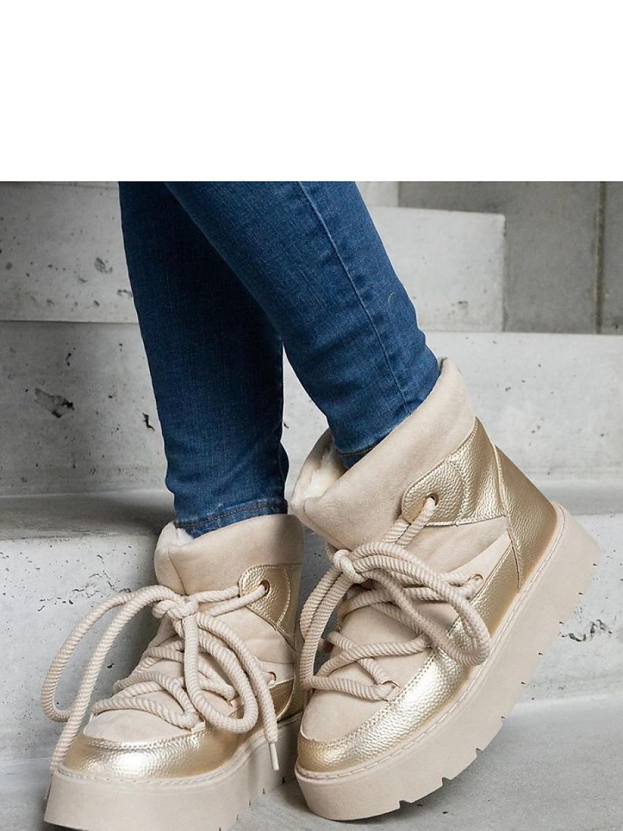 Beżowe śniegowce na platformie ocieplane futerkiem Sapphi - Solea - obrazek 2