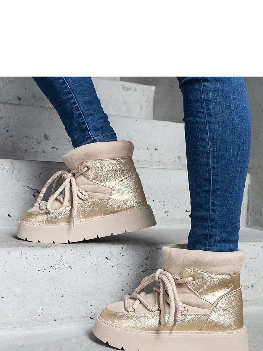 Beżowe śniegowce na platformie ocieplane futerkiem Sapphi - Solea - obrazek 3