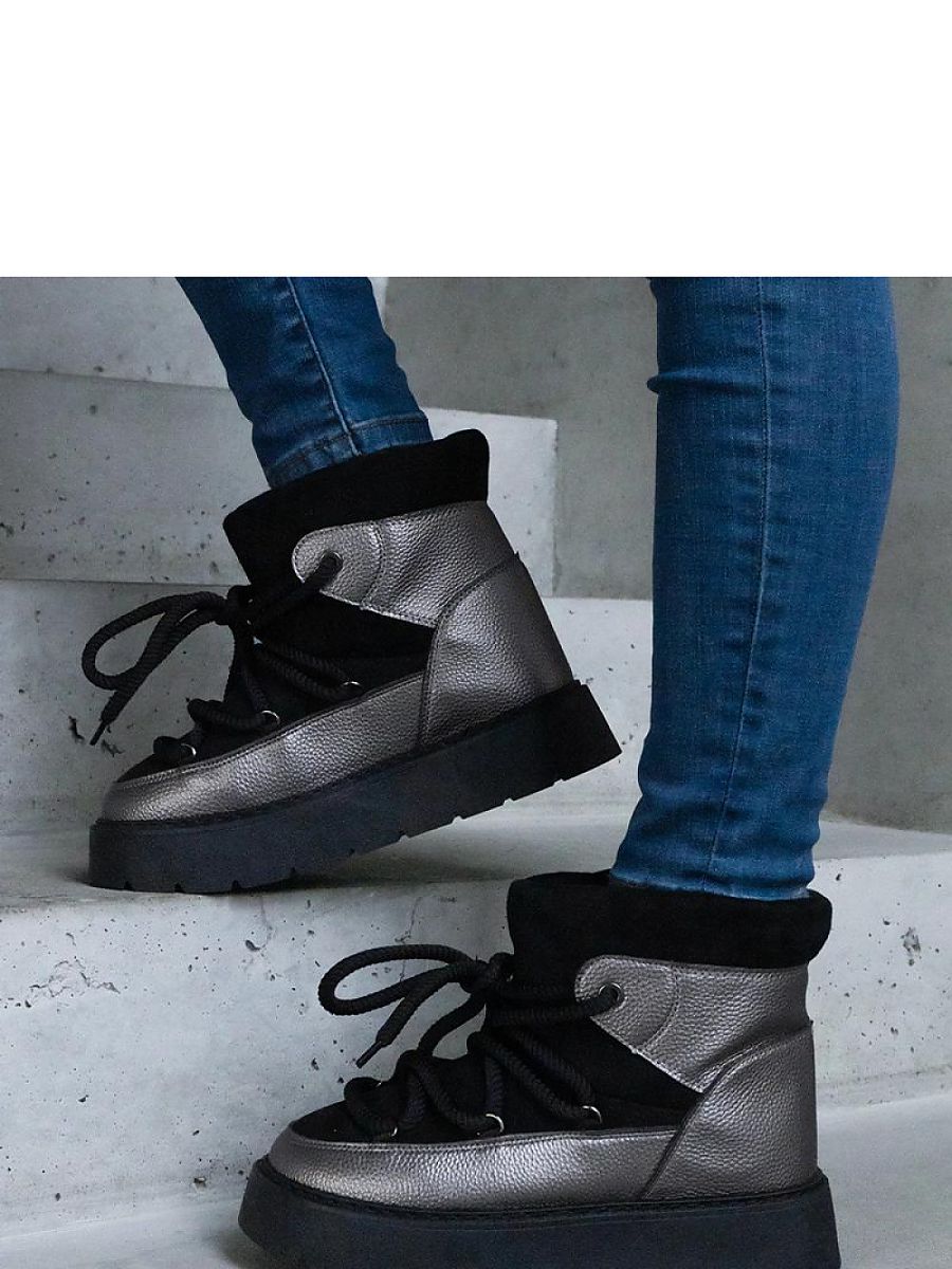 Czarne śniegowce na platformie ocieplane futerkiem Sapphi - Solea