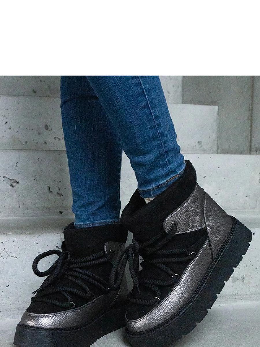 Czarne śniegowce na platformie ocieplane futerkiem Sapphi - Solea - obrazek 2