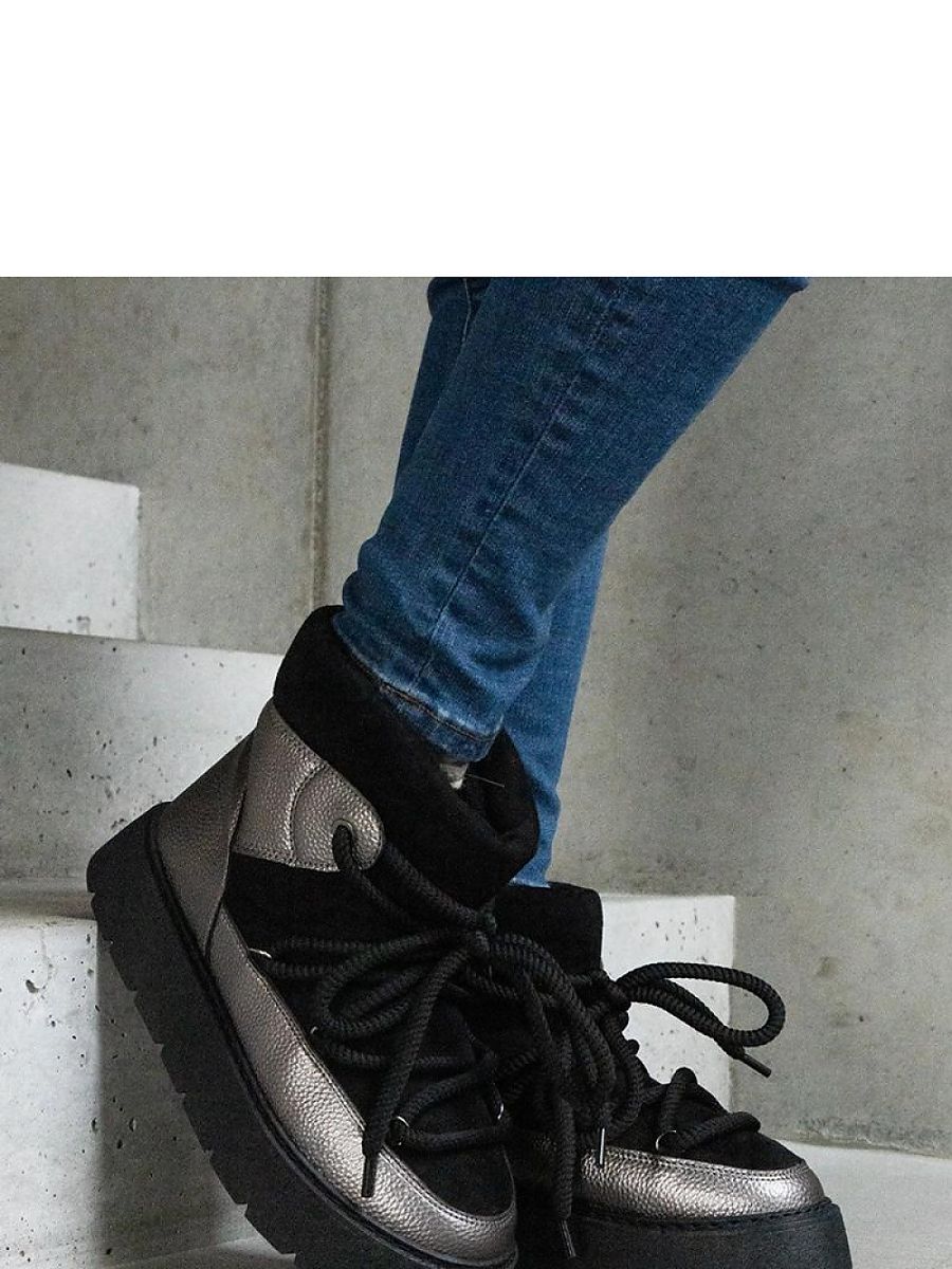 Czarne śniegowce na platformie ocieplane futerkiem Sapphi - Solea - obrazek 3