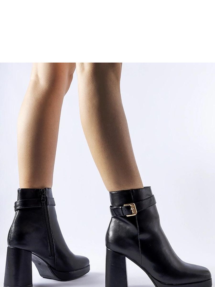 Czarne ocieplane klasyczne botki na słupku z zamszu Caio - Solea