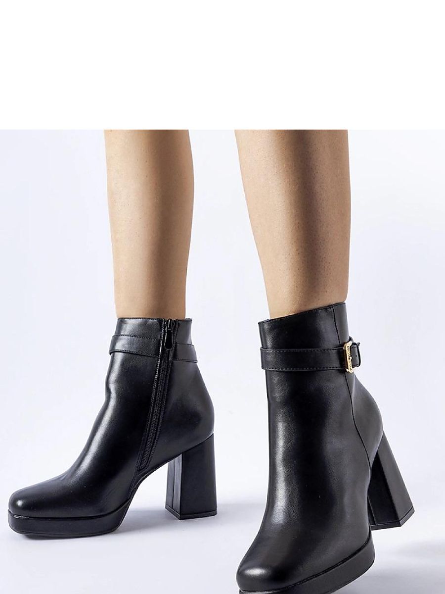 Czarne ocieplane klasyczne botki na słupku z zamszu Caio - Solea - obrazek 2