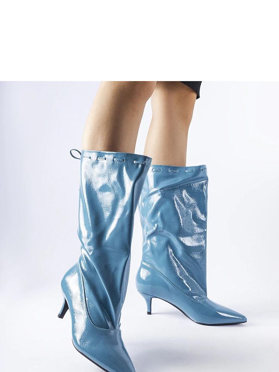 Niebieskie kozaki na niskiej szpilce Clinton - Solea