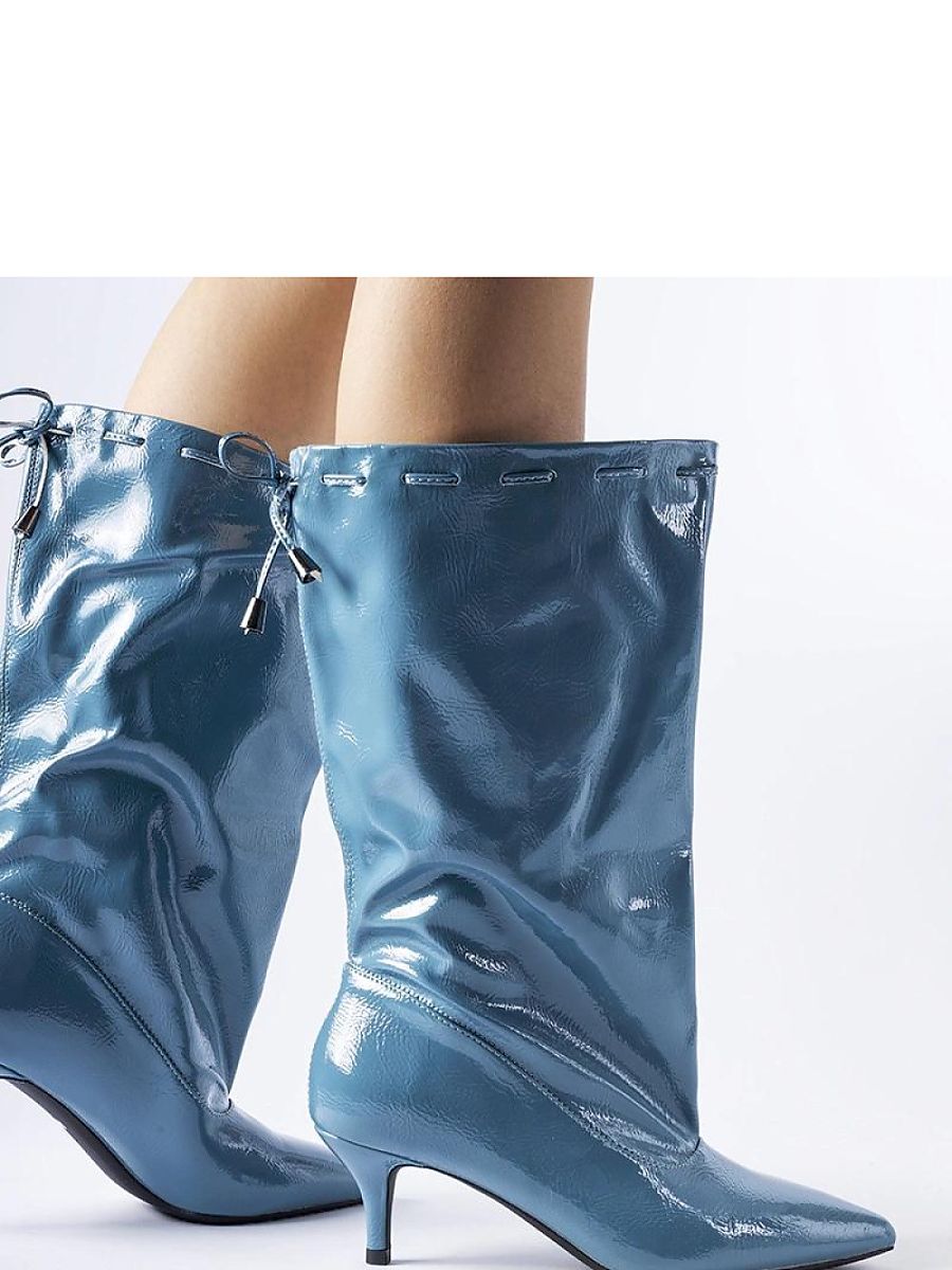 Niebieskie kozaki na niskiej szpilce Clinton - Solea - obrazek 2