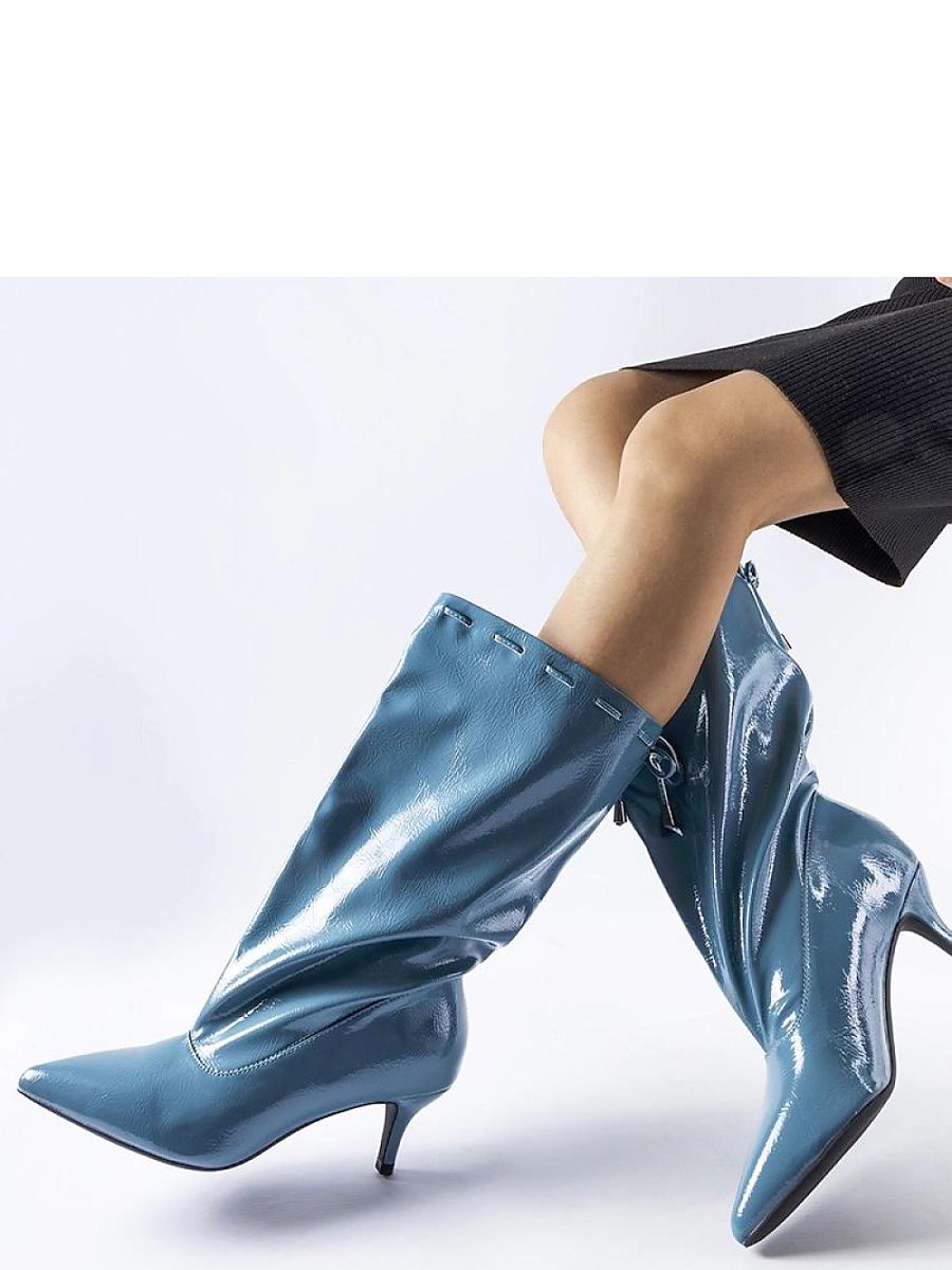 Niebieskie kozaki na niskiej szpilce Clinton - Solea - obrazek 3