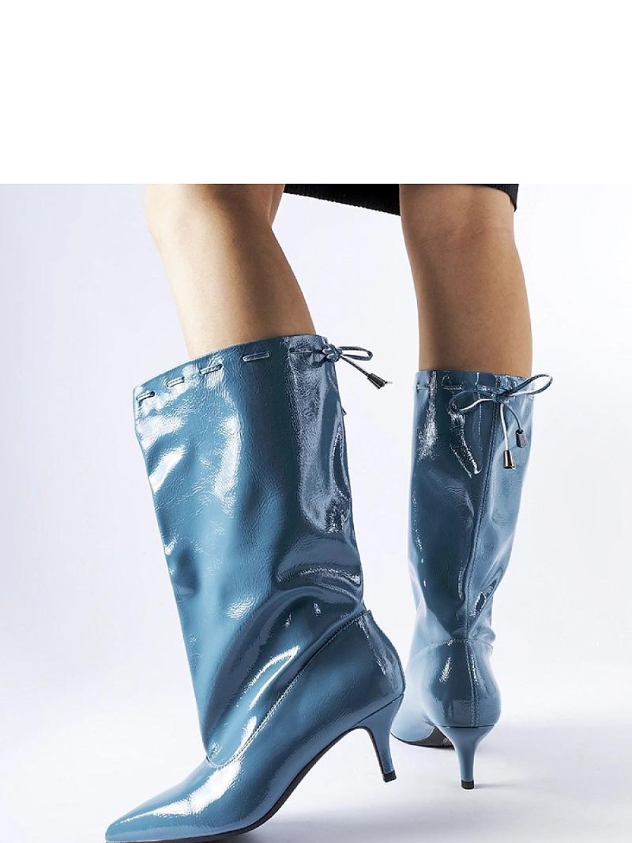 Niebieskie kozaki na niskiej szpilce Clinton - Solea - obrazek 4