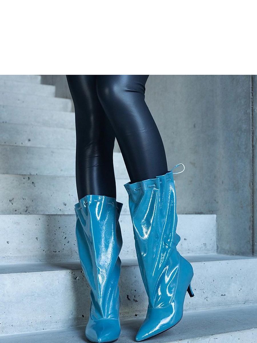 Niebieskie kozaki na niskiej szpilce Clinton - Solea - obrazek 6