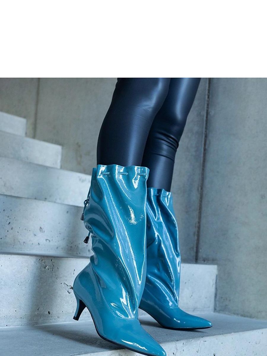 Niebieskie kozaki na niskiej szpilce Clinton - Solea - obrazek 7