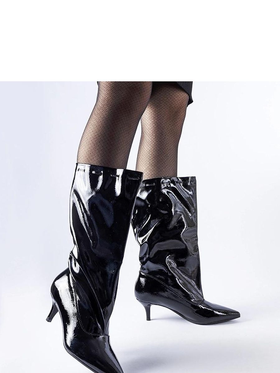 Czarne kozaki na niskiej szpilce Clinton - Solea - obrazek 2