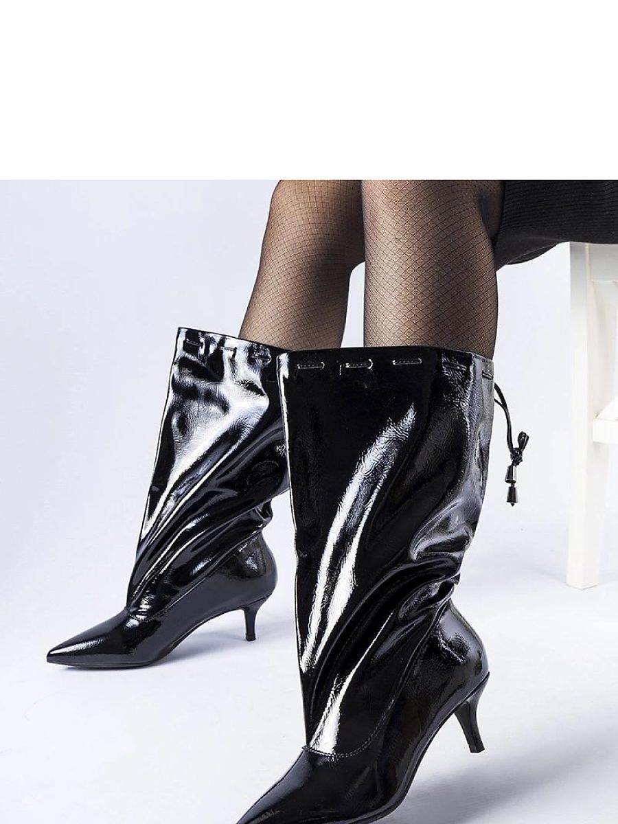 Czarne kozaki na niskiej szpilce Clinton - Solea - obrazek 3