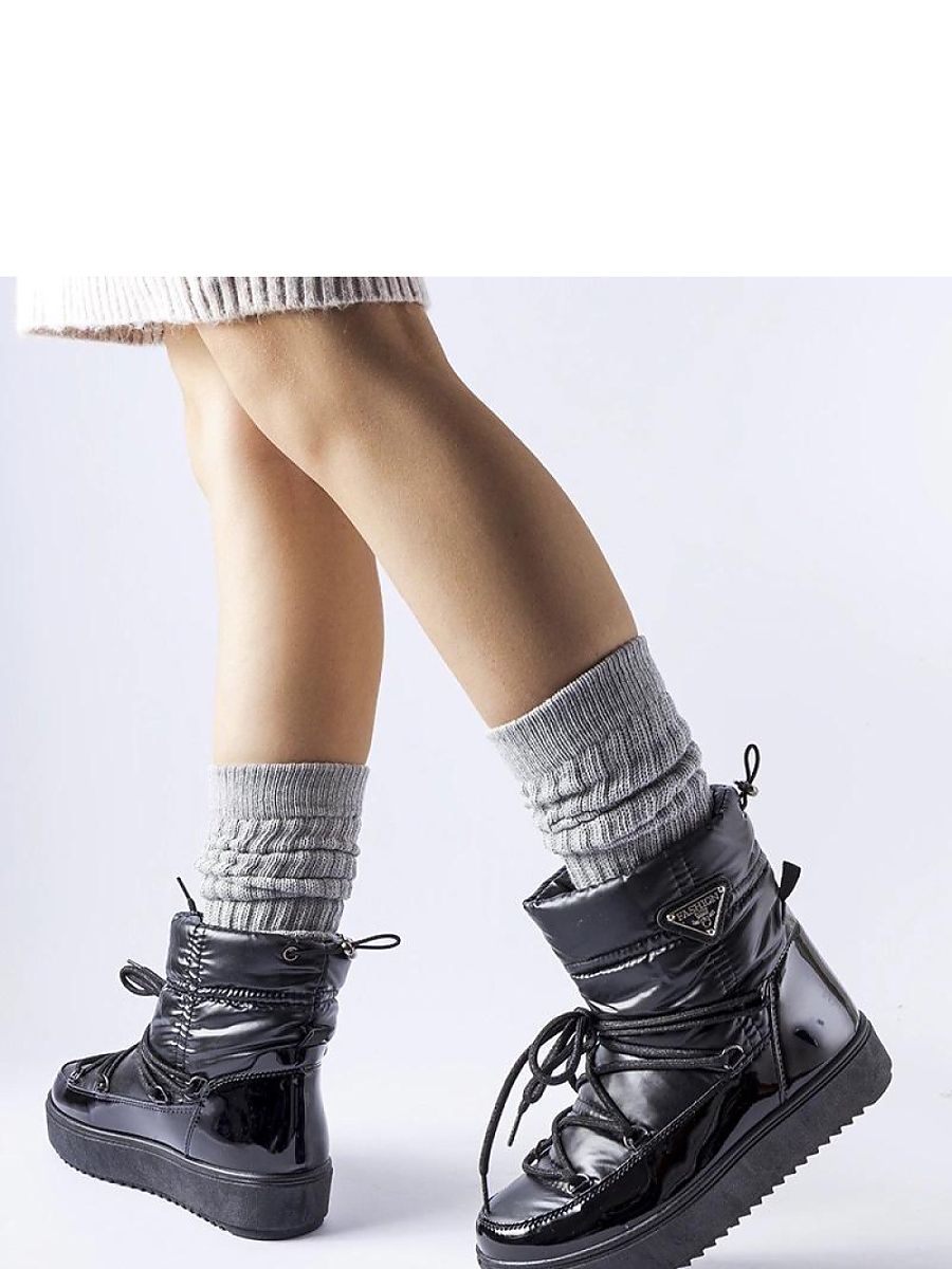 Czarne ocieplane śniegowce z gumką Oslavia - Solea - obrazek 3