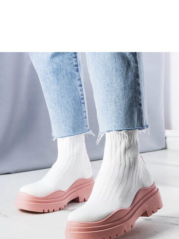 Białe skarpetkowe botki z różową podeszwą Cali - Solea