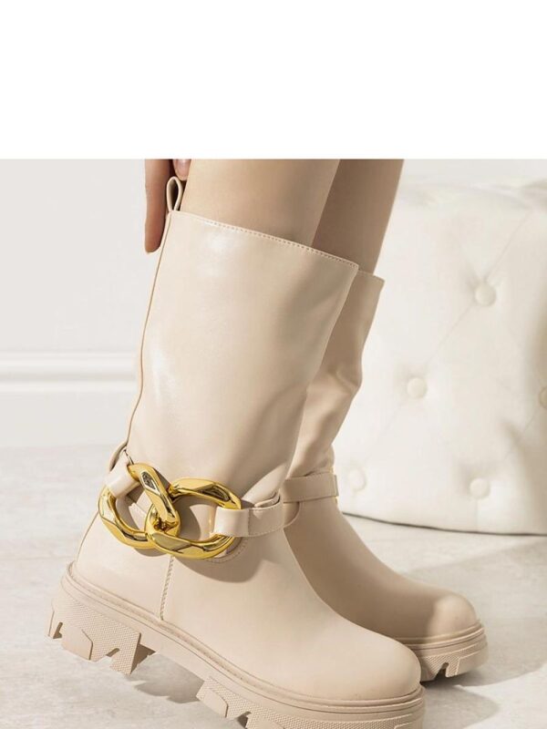 Beżowe ocieplane botki z łańcuchem Harrison - Solea