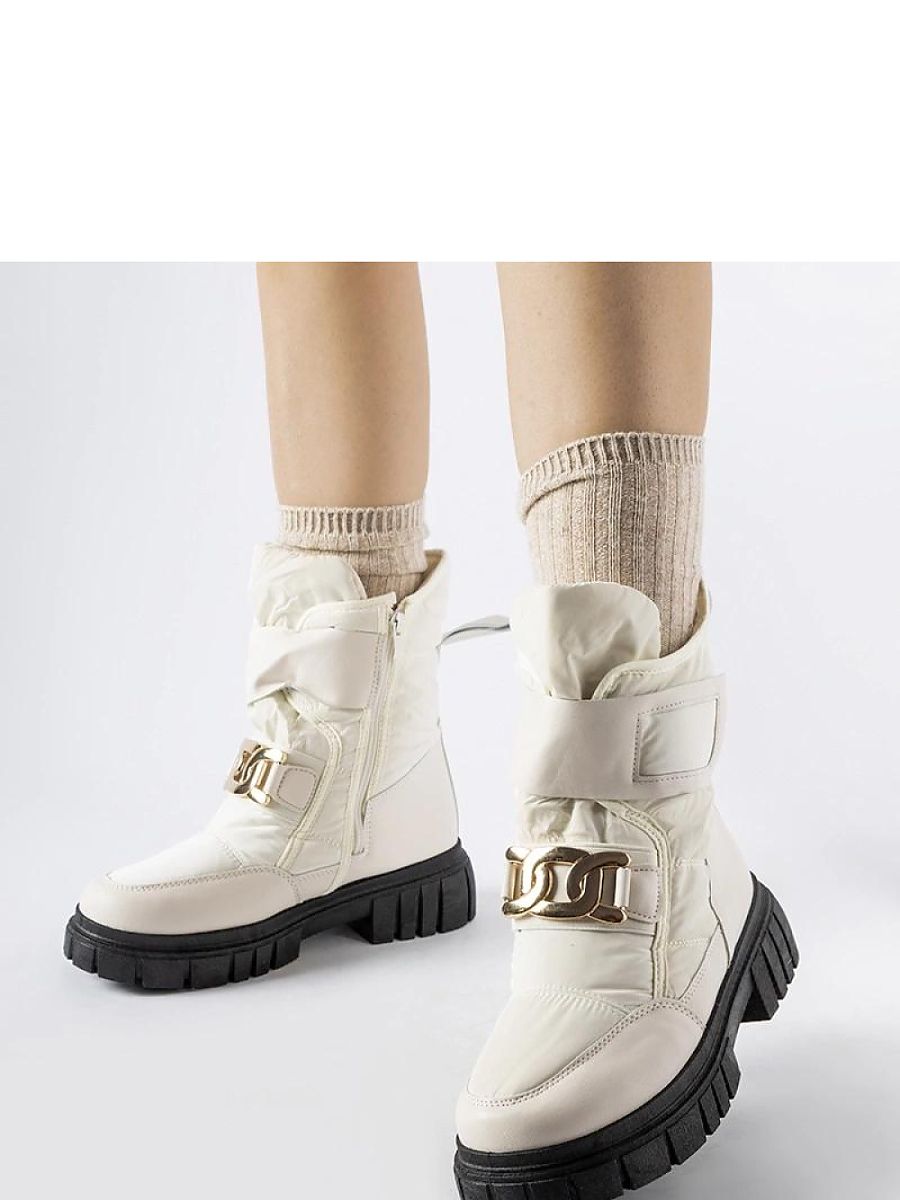 Beżowe śniegowce z ozdobną klamerką Athos - Solea