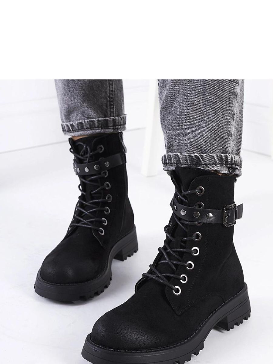 Czarne botki damskie sznurowane Narnclaedra - Solea