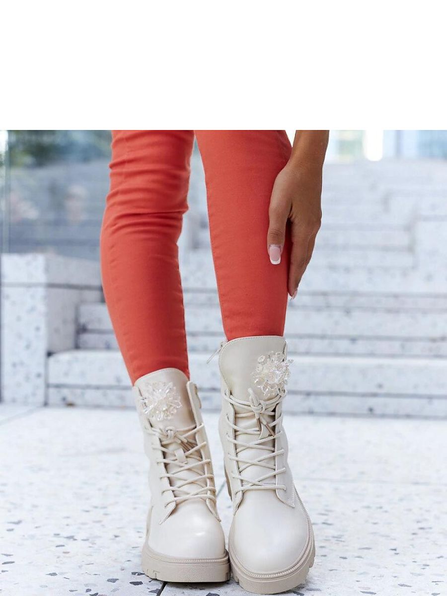 Beżowe botki z ozdobnymi koralikami Accadia - Solea - obrazek 4