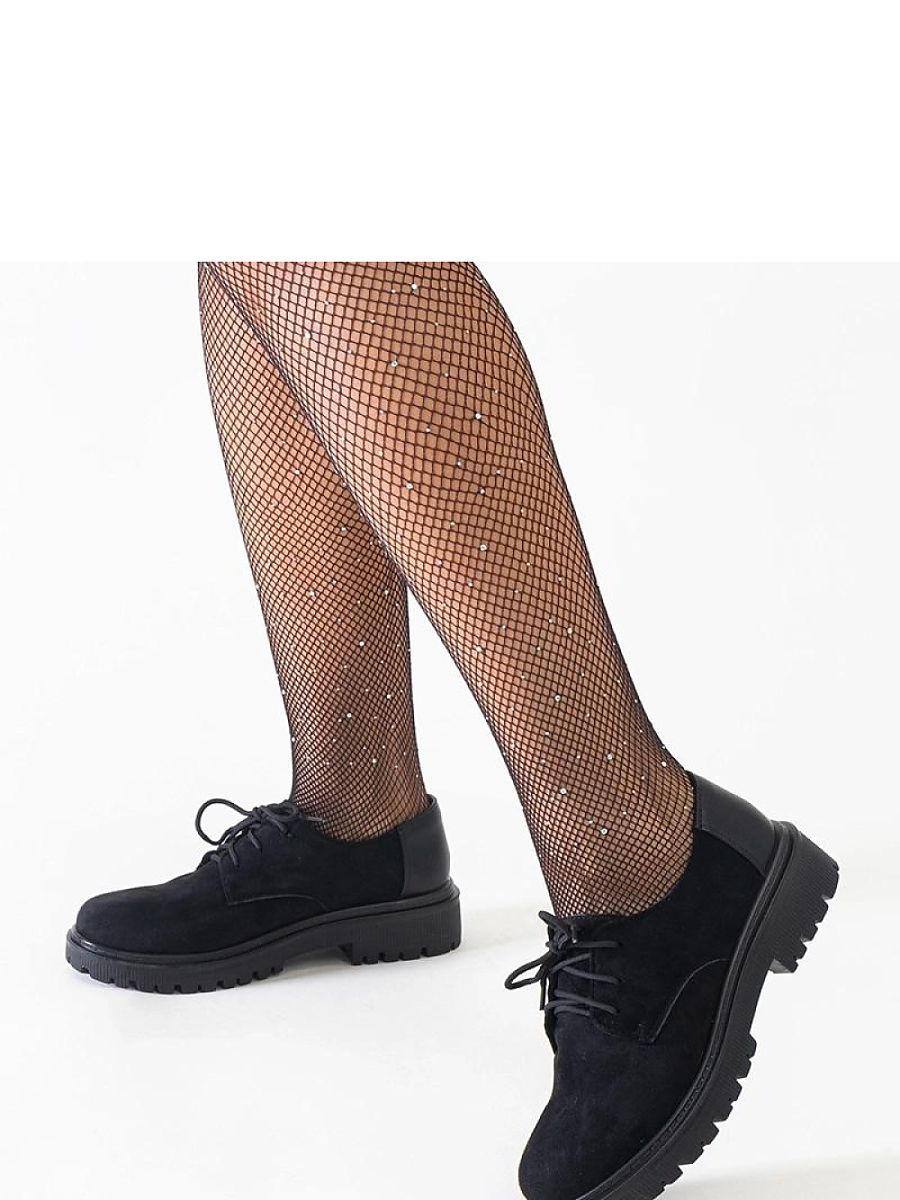 Czarne casualowe sznurowane półbuty z eko-zamszu Kalila - Solea - obrazek 2