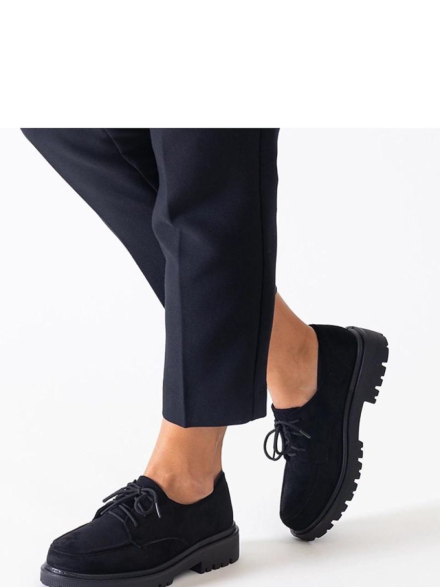 Czarne casualowe sznurowane półbuty z eko-zamszu Eduardana - Solea - obrazek 2