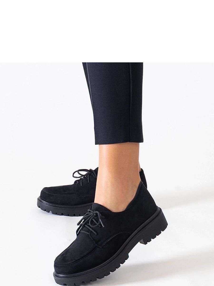 Czarne casualowe sznurowane półbuty z eko-zamszu Eduardana - Solea - obrazek 3