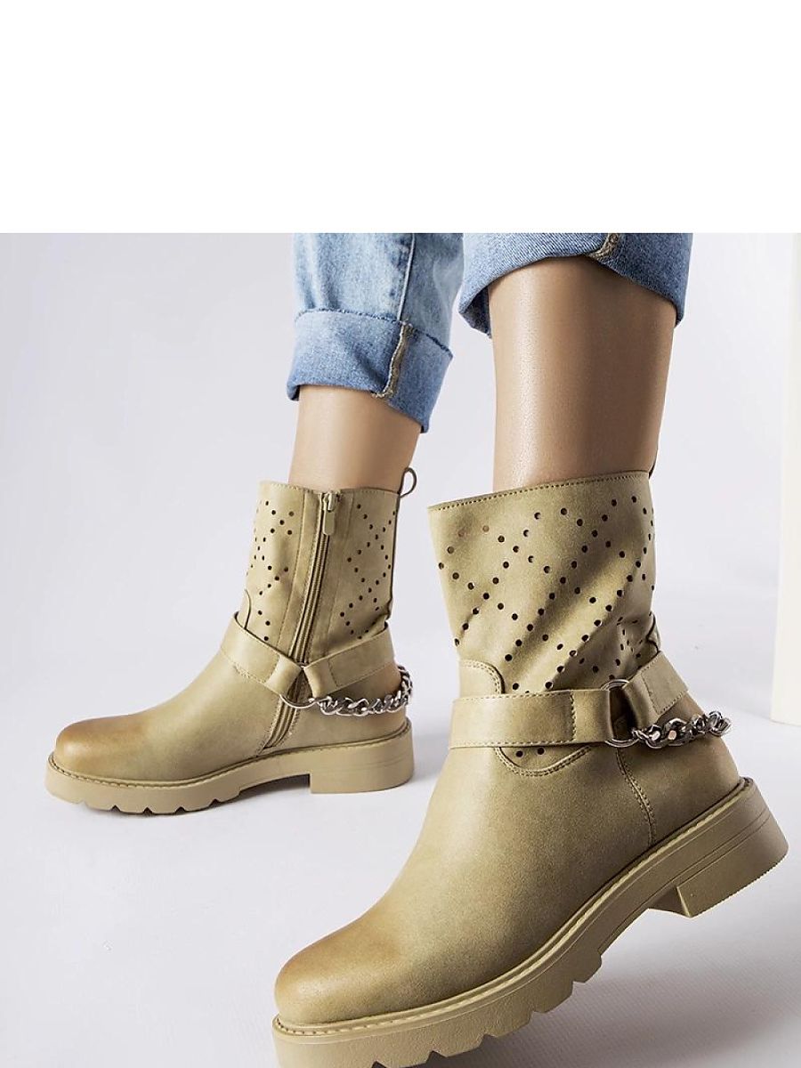 Zielone ażurowe botki z łańcuchem Procopio - Solea - obrazek 2