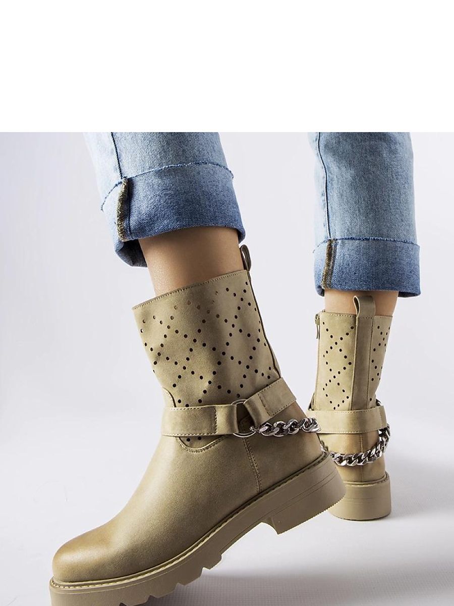 Zielone ażurowe botki z łańcuchem Procopio - Solea - obrazek 3