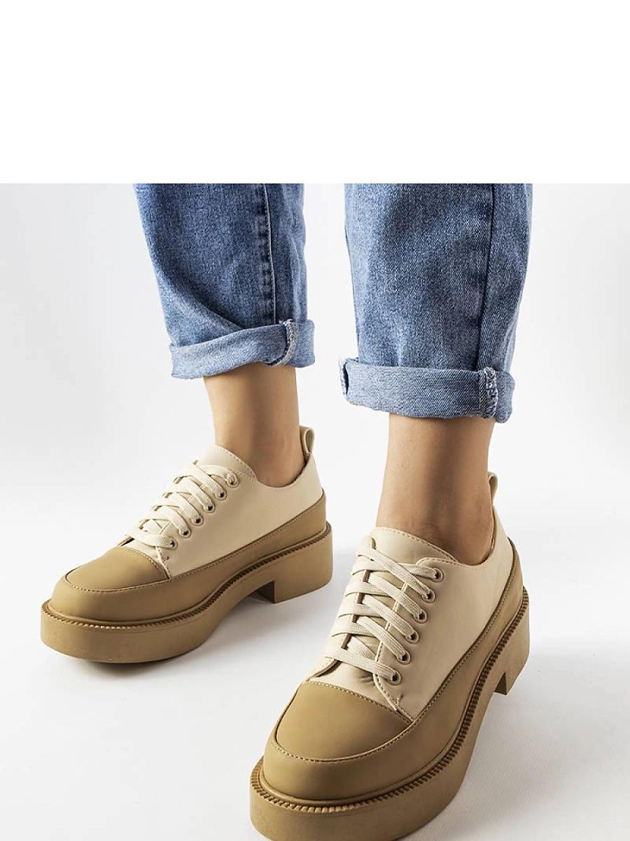 Ciemnobeżowe półbuty na płaskim obcasie Merico - Solea - obrazek 2